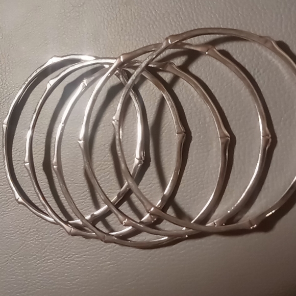 11 bangle bracelets all different types. Silver tone bamboo shape, woven,etched. - Picture 2 of 6